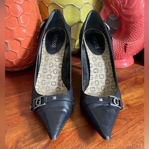 Guess Black Leather Pumps with Silver Accents